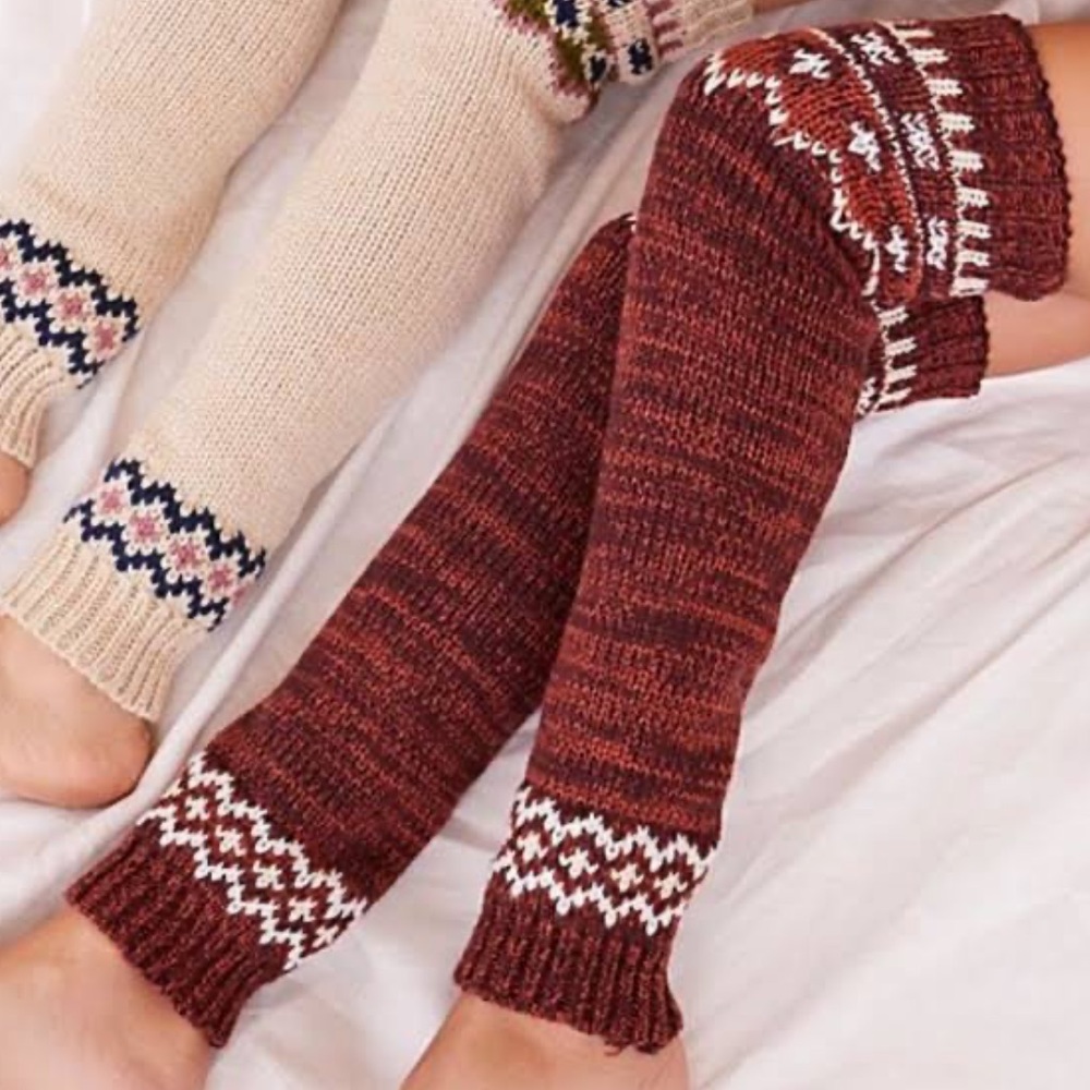 Free People Fairisle Rust Brown Retro Legwarmers - Picture 2 of 8